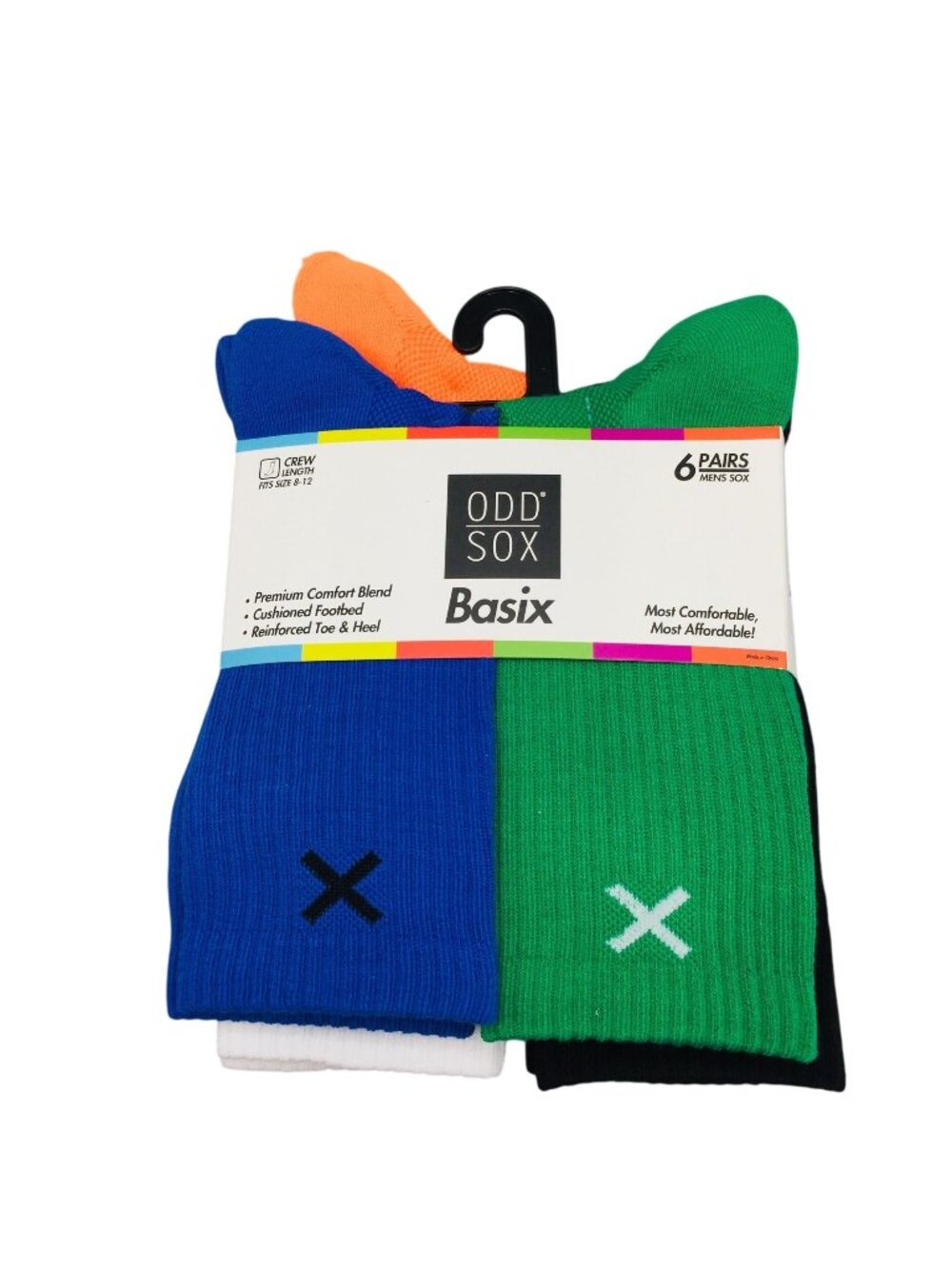 ODD SOCKS BASIX Men's Crew Socks 6 Pairs Size 8-12